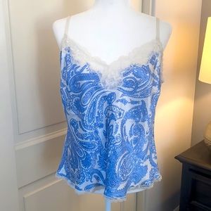 Victoria’s Secret Blue Paisley White Lace Silky Satin Cami Tank Top Camisole L